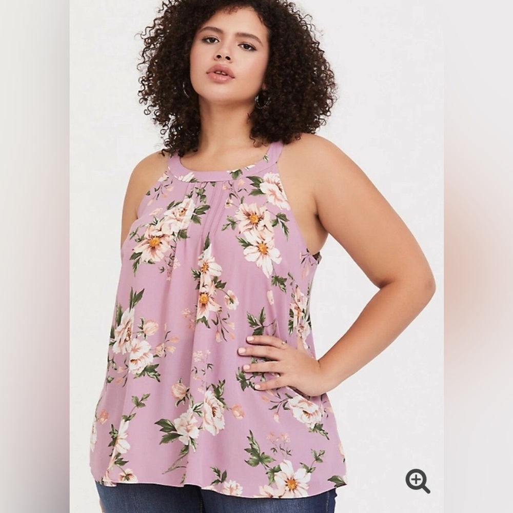 Torrid Floral Georgette Tank Blouse 1X Pink Mauve Flowy Top